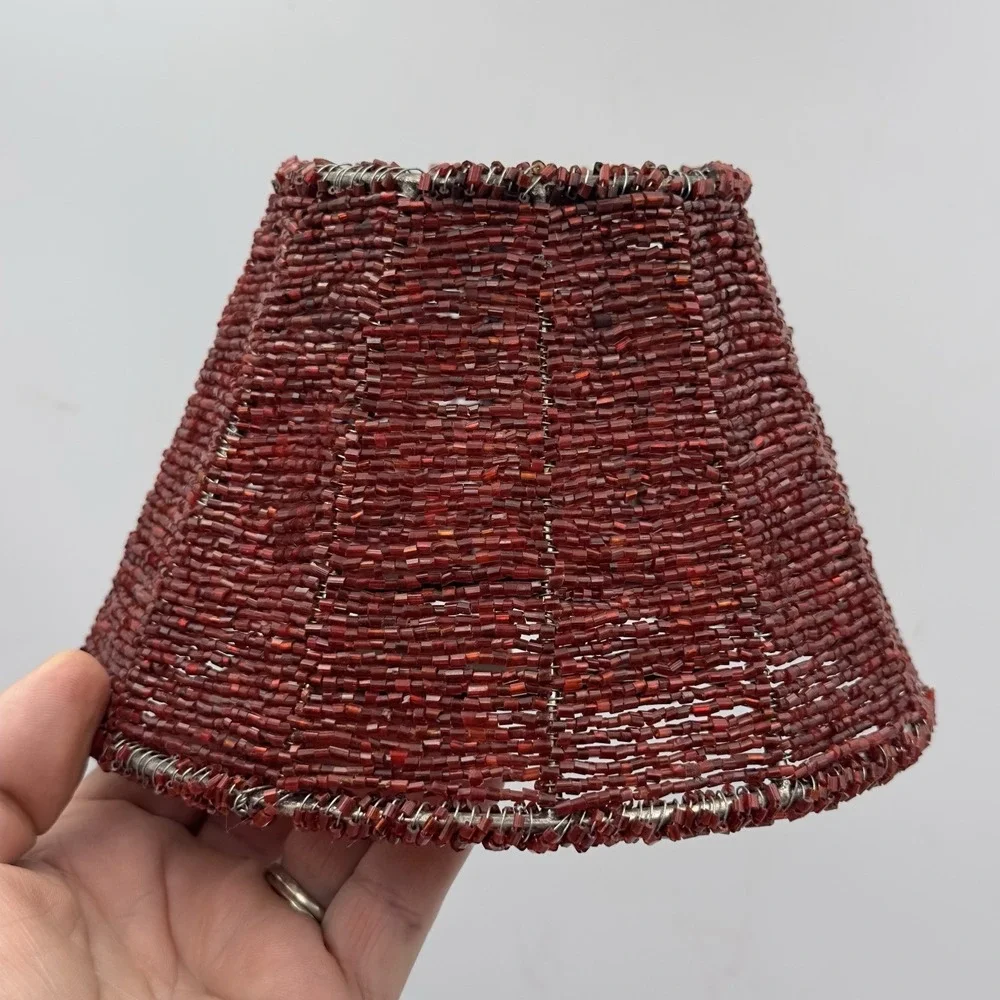 Beaded Mini Lamp‎ Shades  Candle Shades Country Rustic Red Burgandy Boho Retro